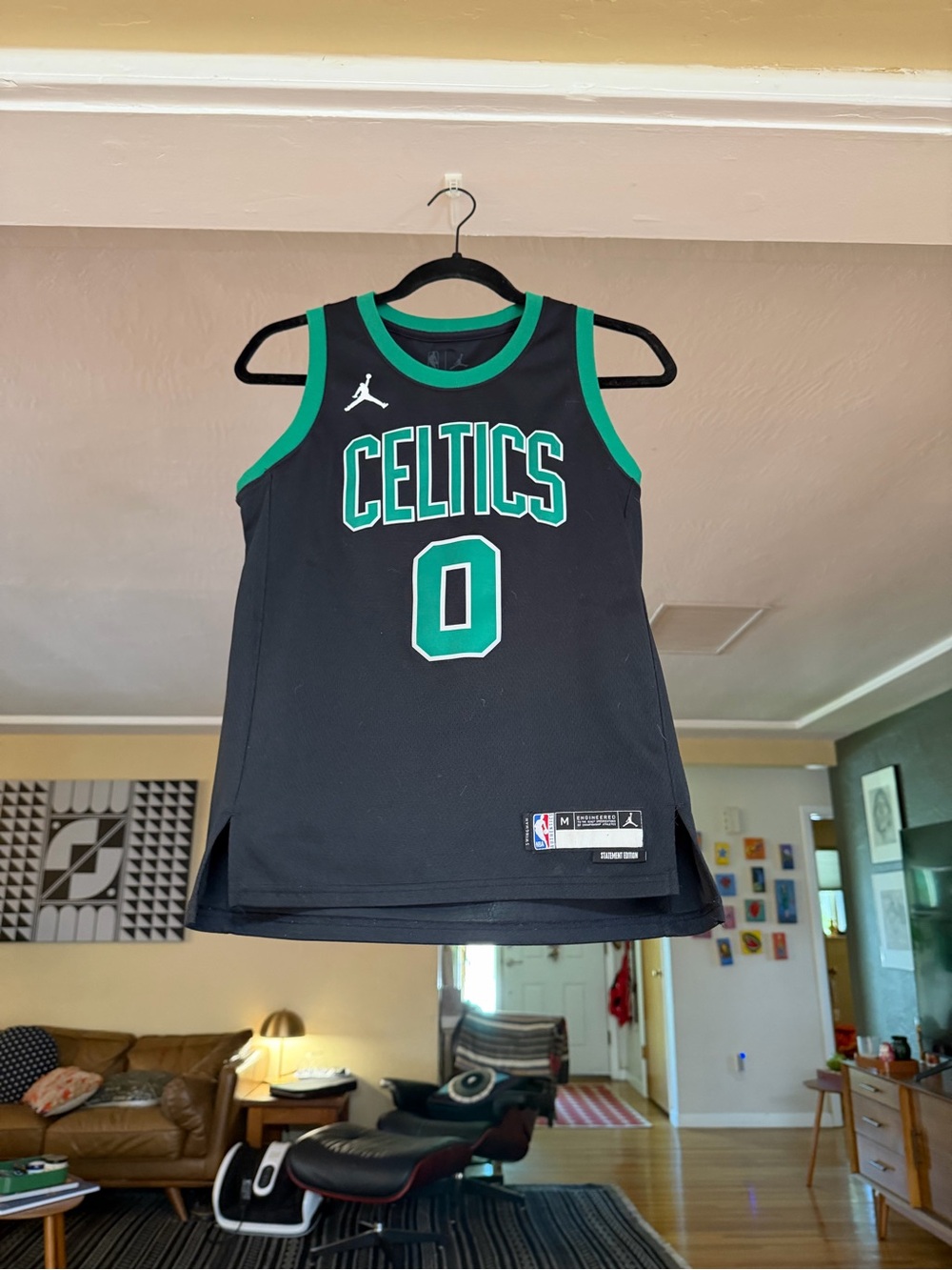 Jordan Celtics #0 Tatum Black with Green Trim Basketball Jersey